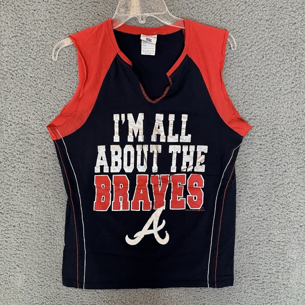 Atlanta Braves Campus Lifestyle Womens Tank Top Blue Red Size L Large
